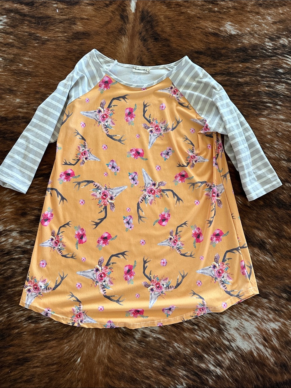Southern stitch floral skull 3/4 shirt